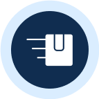 Fast delivery package icon in blue circle.