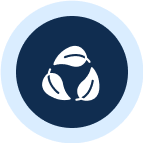 Leaf recycling symbol on blue circle background.