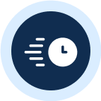 Clock icon with speed lines inside circle.
